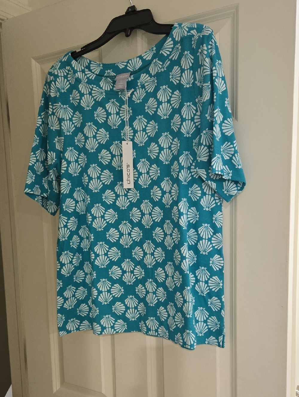 Chico's Teal Short Sleeve Shell-Print Tee New